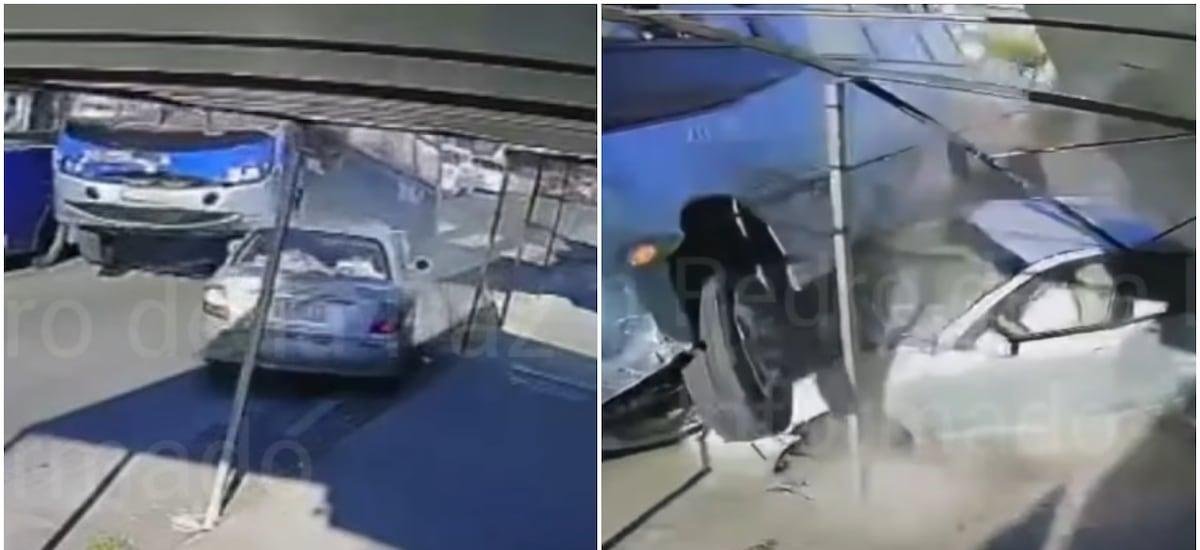 Video captó grave accidente en San Pedro de la Paz: micro quedó arriba de auto estacionado tras tratar de adelantar a un bus
