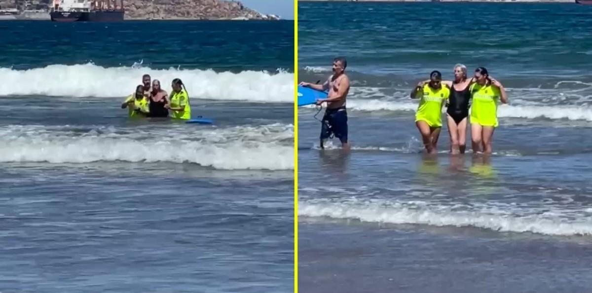 Captan rescate de adulta mayor que estaba con peligro de inmersión en La Serena