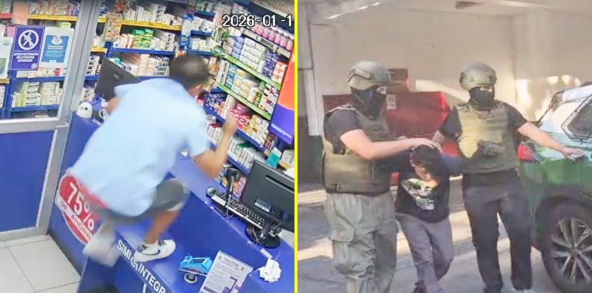 Saltaba el mesón para amenazar a sus víctimas: Detienen a delincuente que robó una farmacia en Ñuñoa