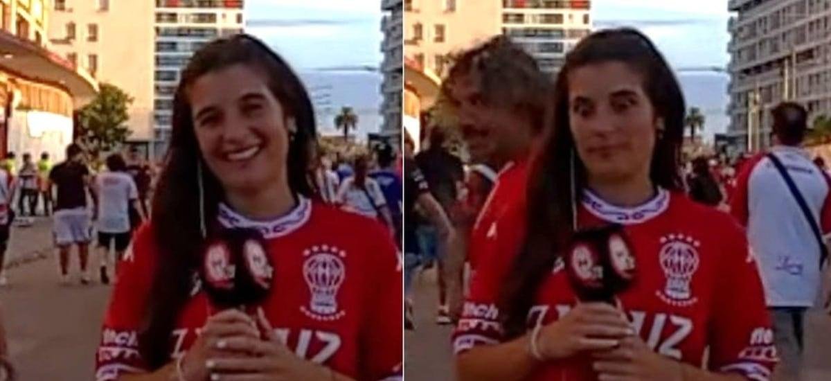 Todo quedó grabado: repudio total por acoso sexual que sufrió joven notera por parte de hincha en pleno despacho en vivo