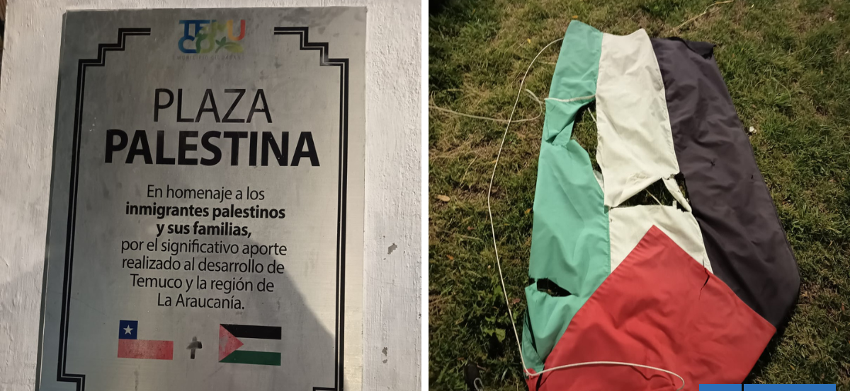 Vandalizan placa y bandera de Plaza Palestina de Temuco: no descartan levantar una demanda formal