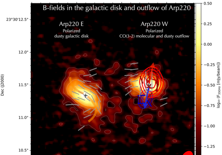 Astrónomos logran el mapa magnético más preciso de una galaxia en colisión