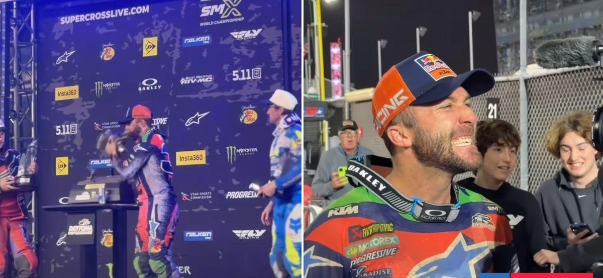 Se partió un diente en pleno festejo: Eli Tomac se golpeó con trofeo tras ganar Supercross en Daytona