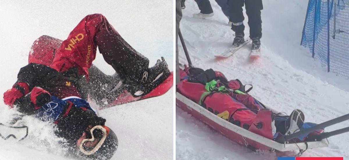 Terrorífica caída en JJOO de Invierno: snowboarder Liu Jiayu cayó de cabeza y fue evacuada en trineo