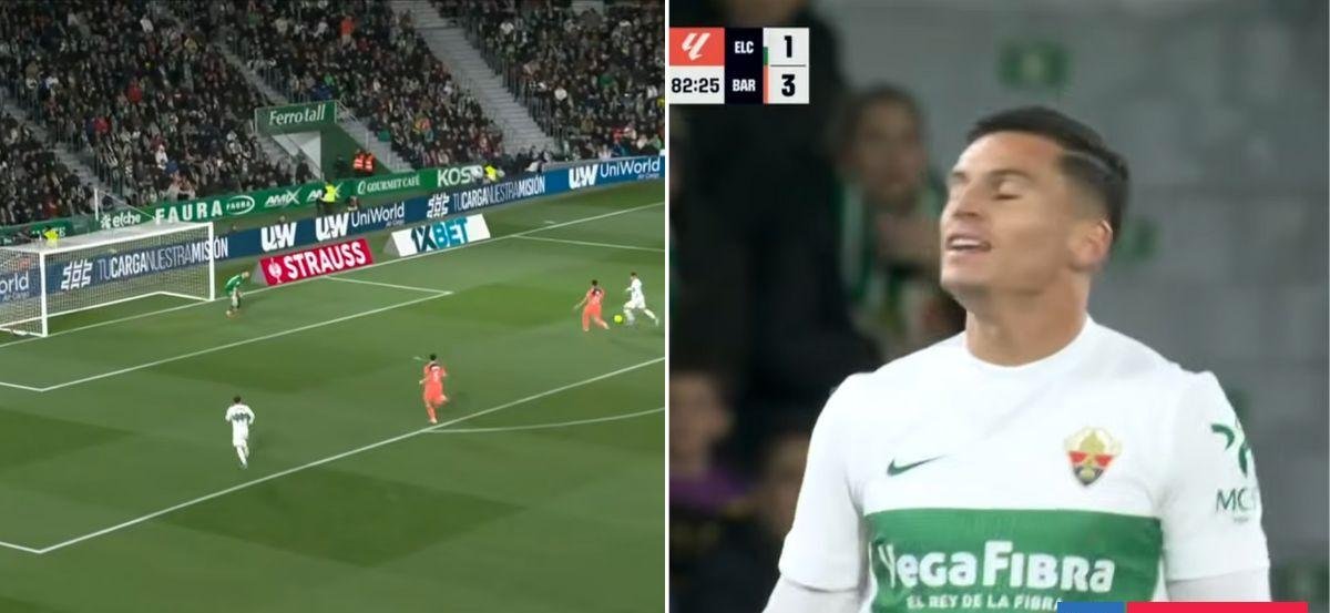 Lucas Cepeda debutó en Europa por el Elche y ante un grande: tuvo clara chance de gol ante Barcelona