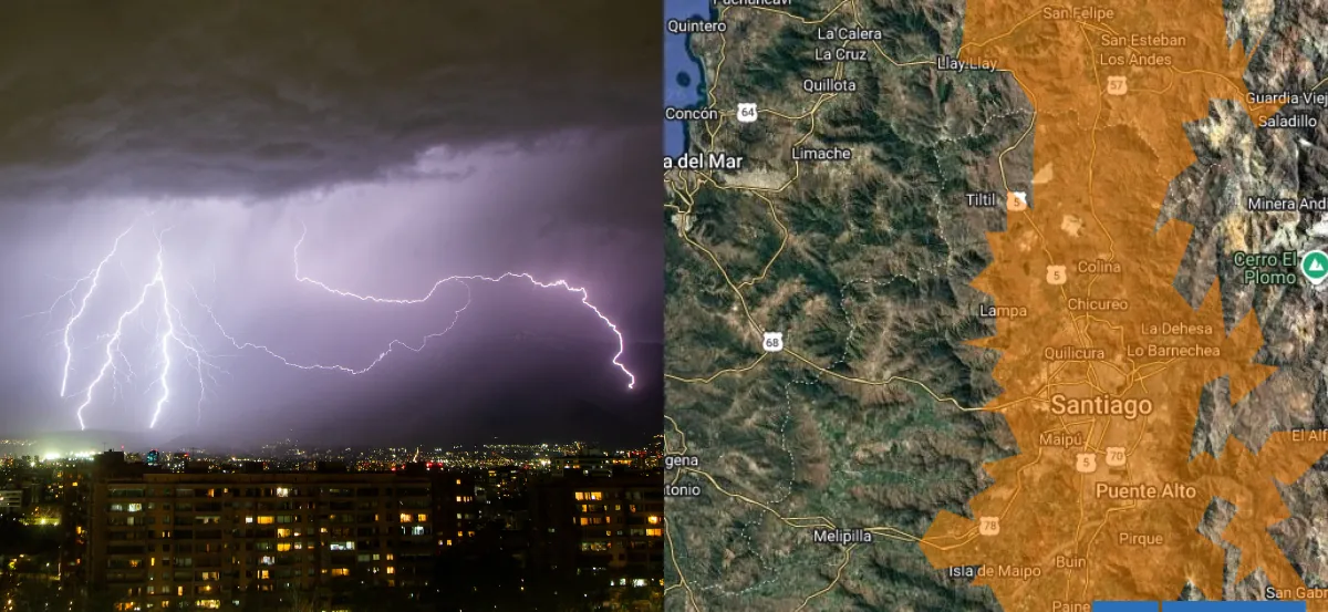 Emiten Alerta por tormentas eléctricas que afectarán este jueves a Santiago en la RM y a 3 regiones