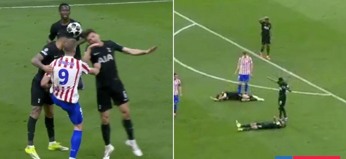"Qué barbaridad": el tremendo choque de cabezas que paralizó el Atlético-Tottenham por Champions