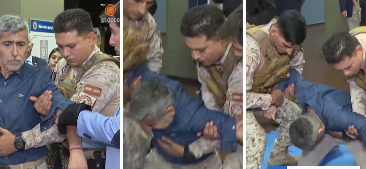 Insólito: ministro argentino probó nuevo dispositivo policial y terminó electrocutado y de rodillas