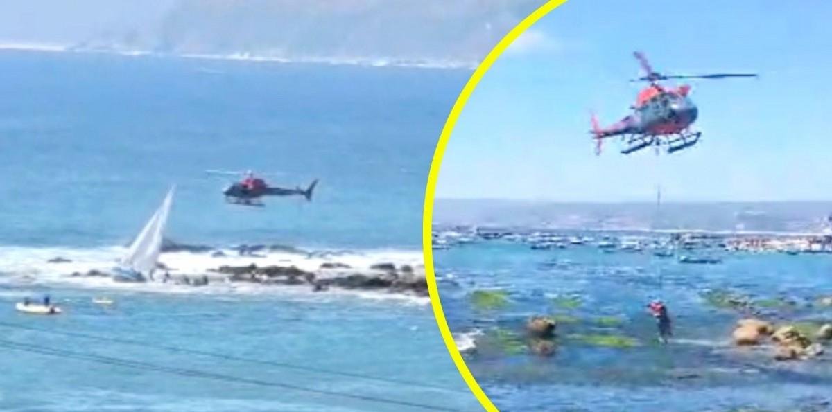 Rescatan a tripulantes de un yate que encalló en Algarrobo: Debieron ser trasladados por aire hasta una zona segura