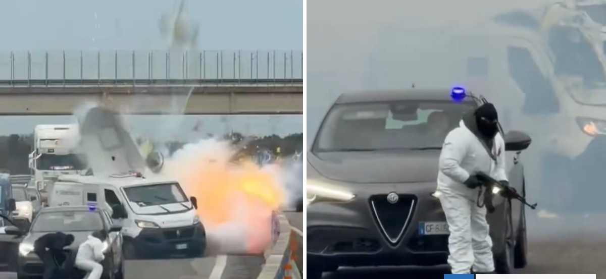 Banda asaltó camión blindado en carretera italiana: hubo disparos, explosiones y vehículos incendiados