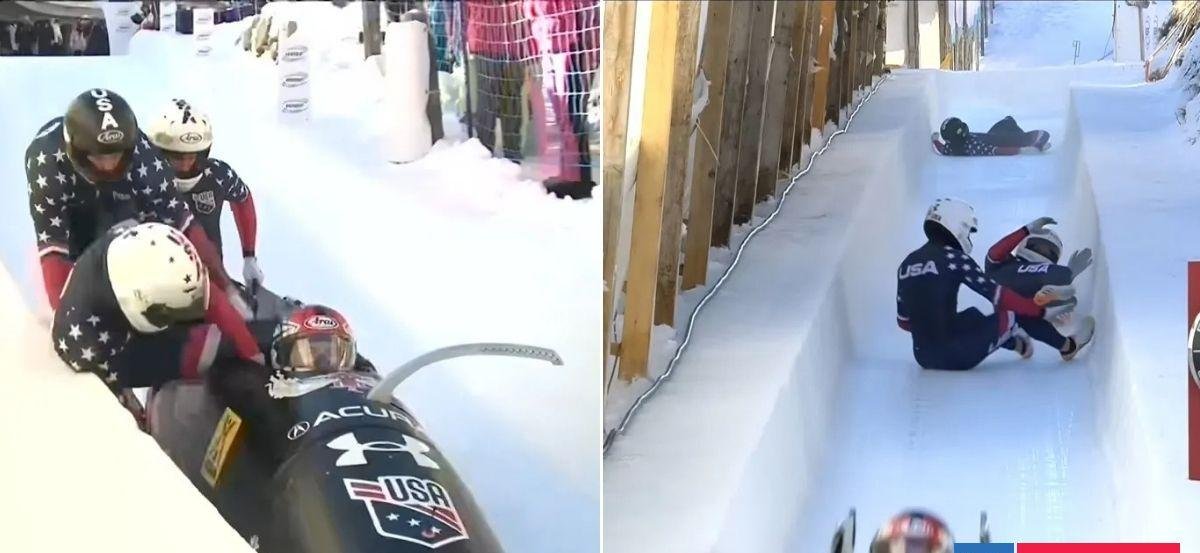 El papelón del equipo de bobsleigh de EEUU: tres participantes cayeron de trineo en solo 5 segundos