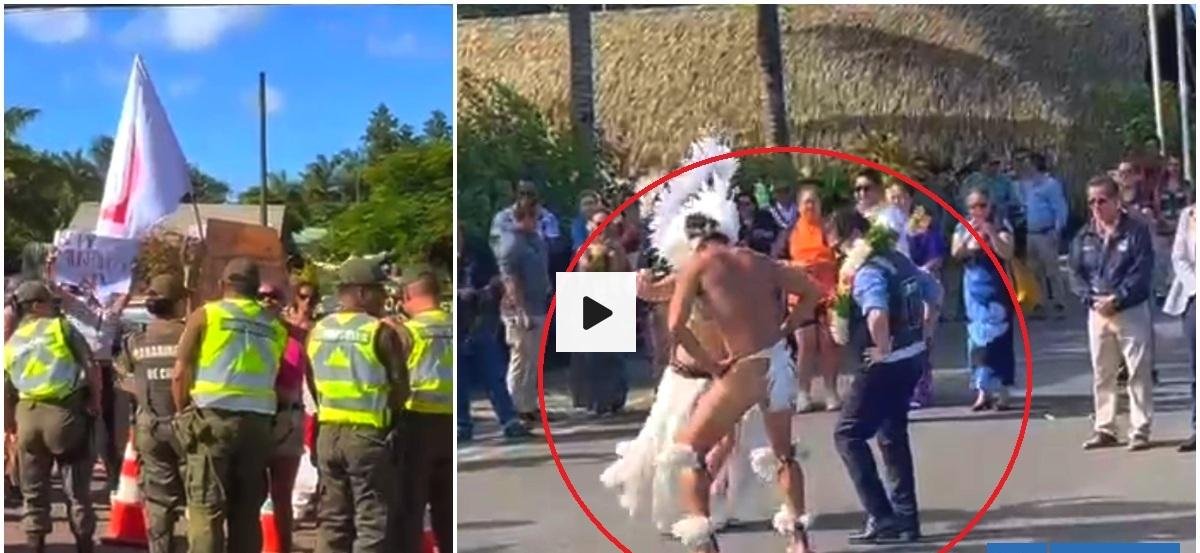 "¡No lo queremos acá!": entre manifestaciones, presidente Boric arriba a Rapa Nui con baile incluido